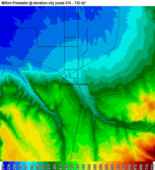 Zoom OUT 2x Milton-Freewater, United States elevation map