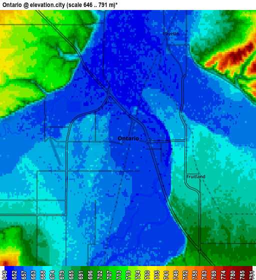 Zoom OUT 2x Ontario, United States elevation map