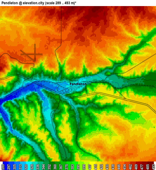 Zoom OUT 2x Pendleton, United States elevation map