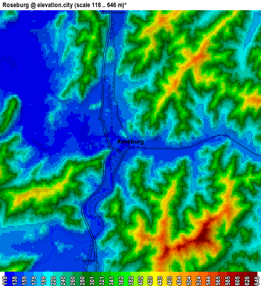 Zoom OUT 2x Roseburg, United States elevation map