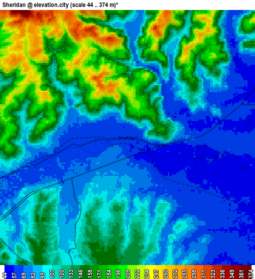 Zoom OUT 2x Sheridan, United States elevation map