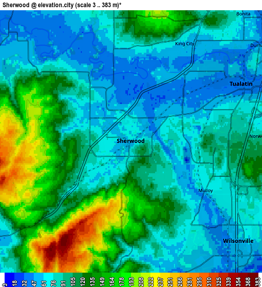 Zoom OUT 2x Sherwood, United States elevation map