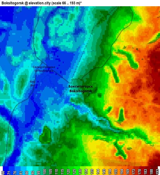 Zoom OUT 2x Boksitogorsk, Russia elevation map