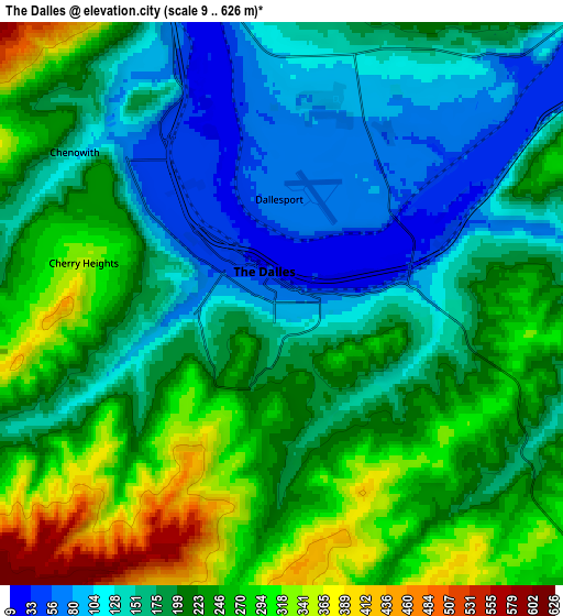 Zoom OUT 2x The Dalles, United States elevation map