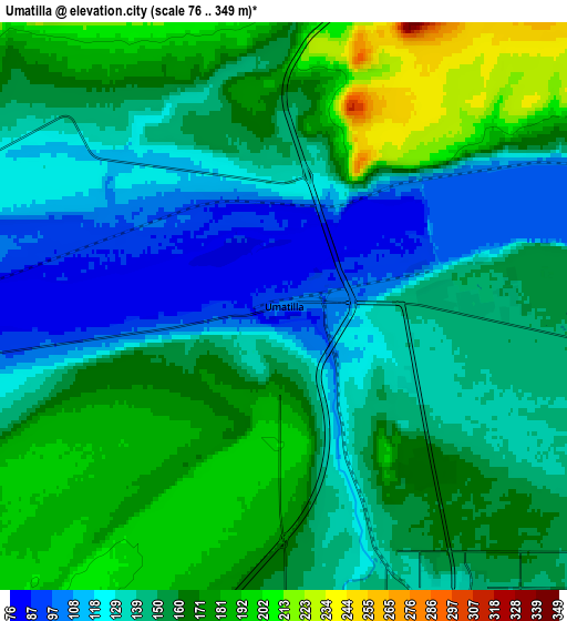 Zoom OUT 2x Umatilla, United States elevation map