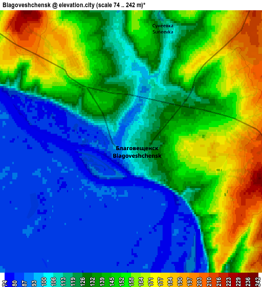 Zoom OUT 2x Blagoveshchensk, Russia elevation map