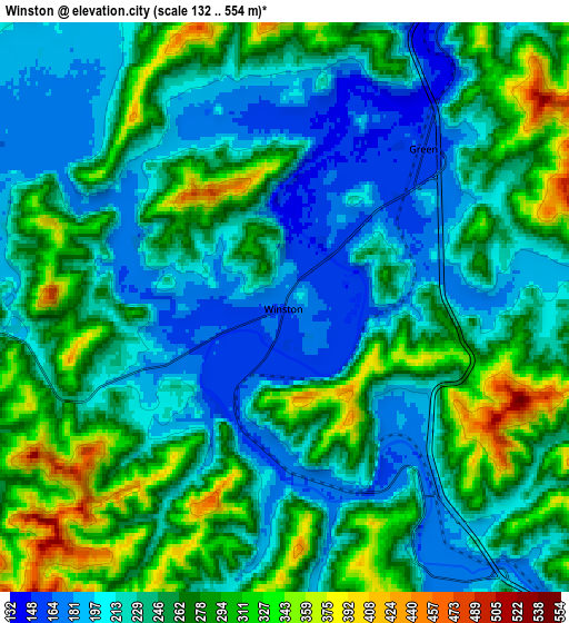 Zoom OUT 2x Winston, United States elevation map