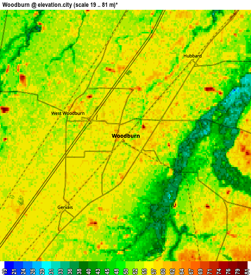 Zoom OUT 2x Woodburn, United States elevation map