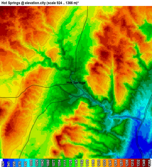 Zoom OUT 2x Hot Springs, United States elevation map