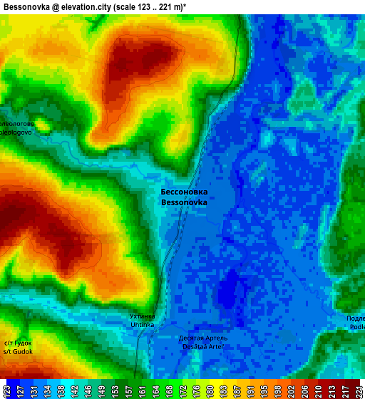 Zoom OUT 2x Bessonovka, Russia elevation map
