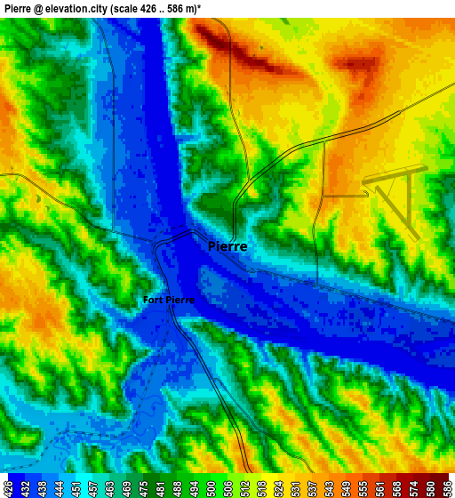 Zoom OUT 2x Pierre, United States elevation map