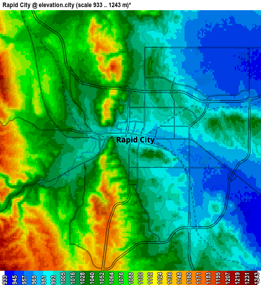 Zoom OUT 2x Rapid City, United States elevation map