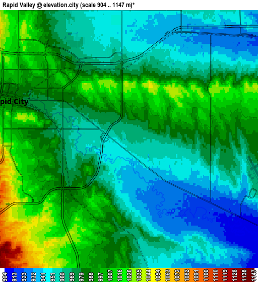 Zoom OUT 2x Rapid Valley, United States elevation map