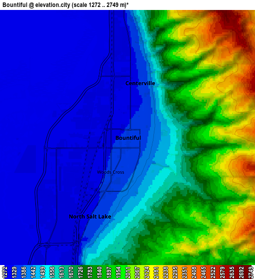 Zoom OUT 2x Bountiful, United States elevation map