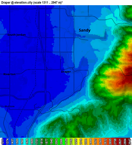 Zoom OUT 2x Draper, United States elevation map