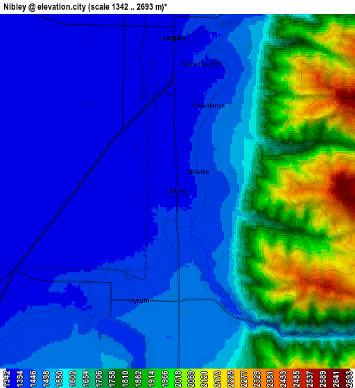 Zoom OUT 2x Nibley, United States elevation map