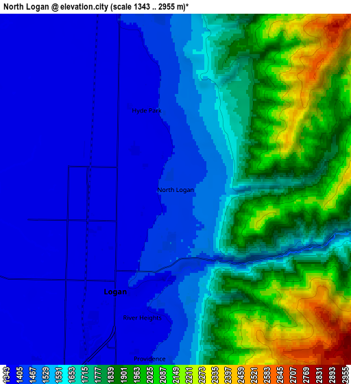 Zoom OUT 2x North Logan, United States elevation map