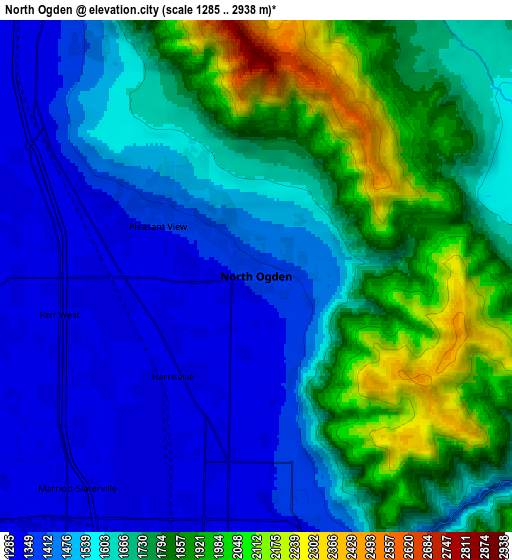 Zoom OUT 2x North Ogden, United States elevation map