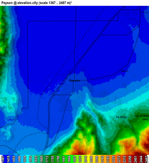 Zoom OUT 2x Payson, United States elevation map