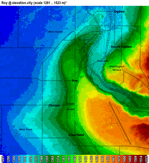 Zoom OUT 2x Roy, United States elevation map