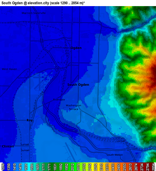 Zoom OUT 2x South Ogden, United States elevation map