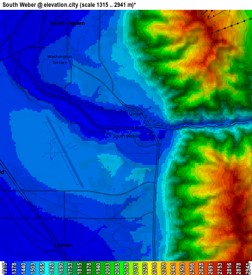 Zoom OUT 2x South Weber, United States elevation map