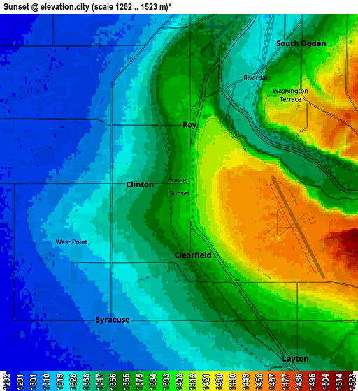 Zoom OUT 2x Sunset, United States elevation map