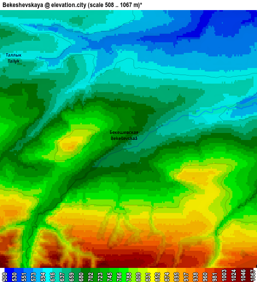 Zoom OUT 2x Bekeshevskaya, Russia elevation map