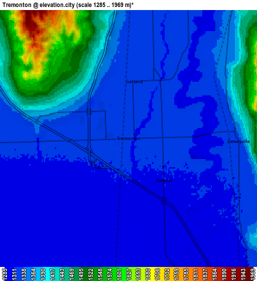 Zoom OUT 2x Tremonton, United States elevation map