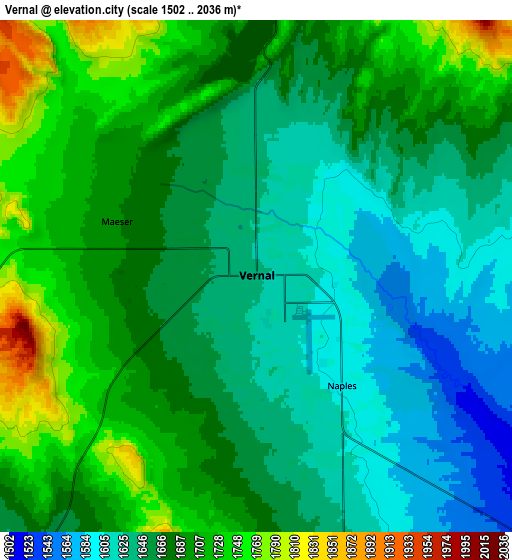 Zoom OUT 2x Vernal, United States elevation map