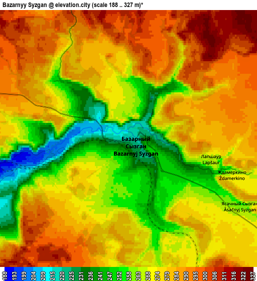 Zoom OUT 2x Bazarnyy Syzgan, Russia elevation map