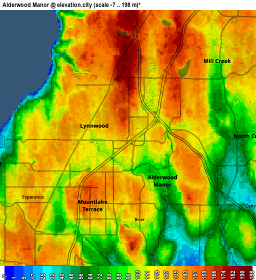 Zoom OUT 2x Alderwood Manor, United States elevation map