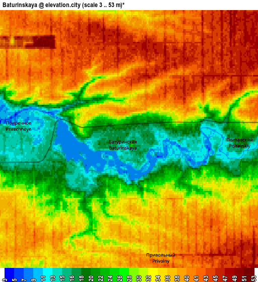 Zoom OUT 2x Baturinskaya, Russia elevation map