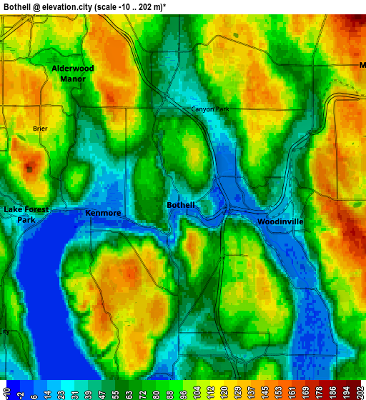 Zoom OUT 2x Bothell, United States elevation map