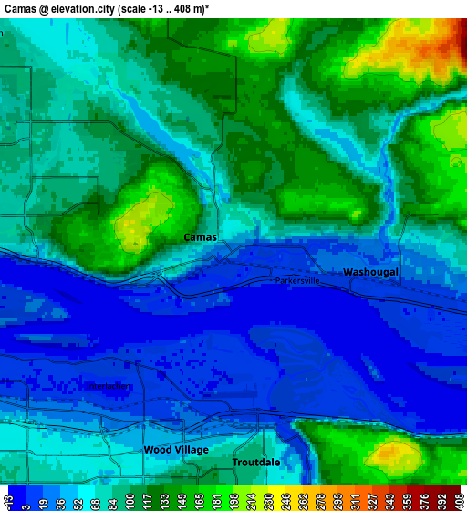 Zoom OUT 2x Camas, United States elevation map