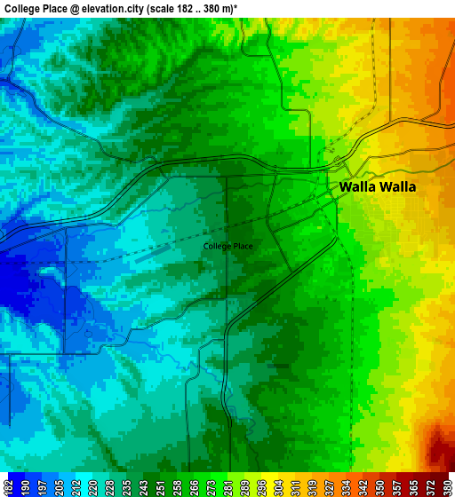 Zoom OUT 2x College Place, United States elevation map