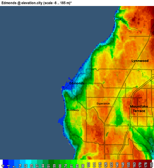 Zoom OUT 2x Edmonds, United States elevation map