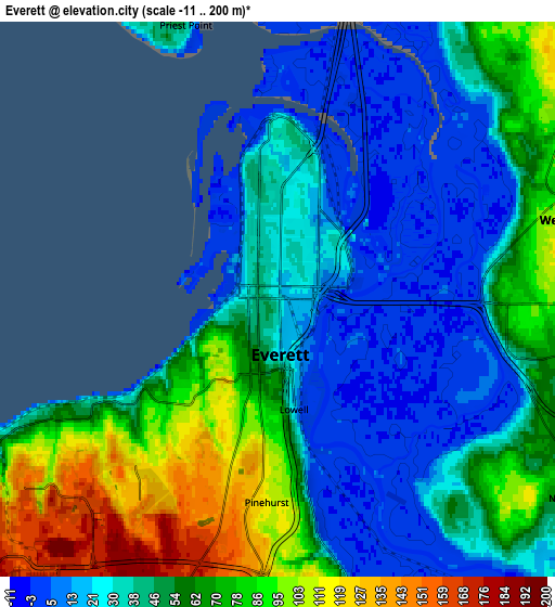 Zoom OUT 2x Everett, United States elevation map