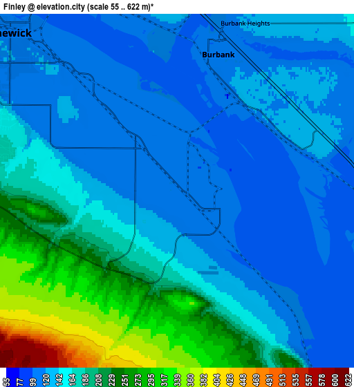 Zoom OUT 2x Finley, United States elevation map