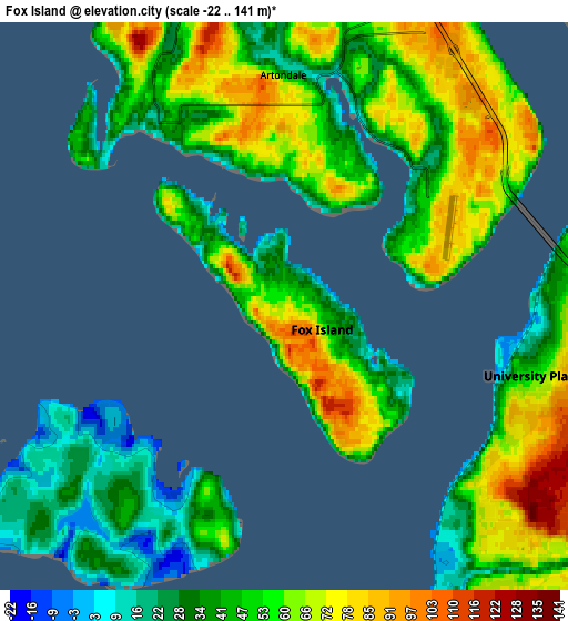 Zoom OUT 2x Fox Island, United States elevation map