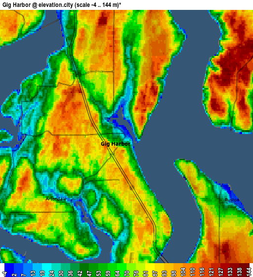 Zoom OUT 2x Gig Harbor, United States elevation map