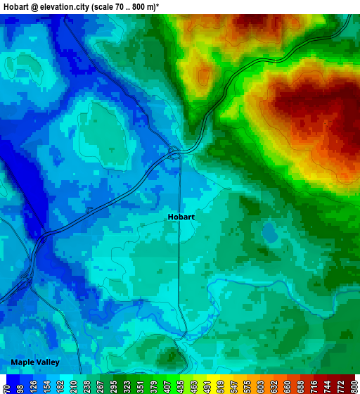 Zoom OUT 2x Hobart, United States elevation map