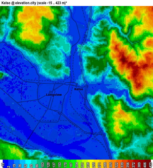 Zoom OUT 2x Kelso, United States elevation map