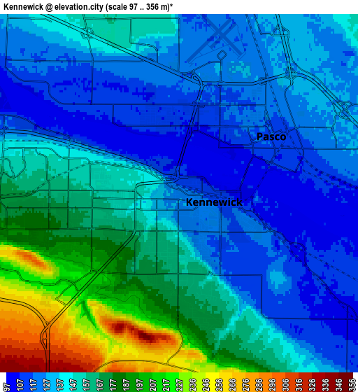 Zoom OUT 2x Kennewick, United States elevation map