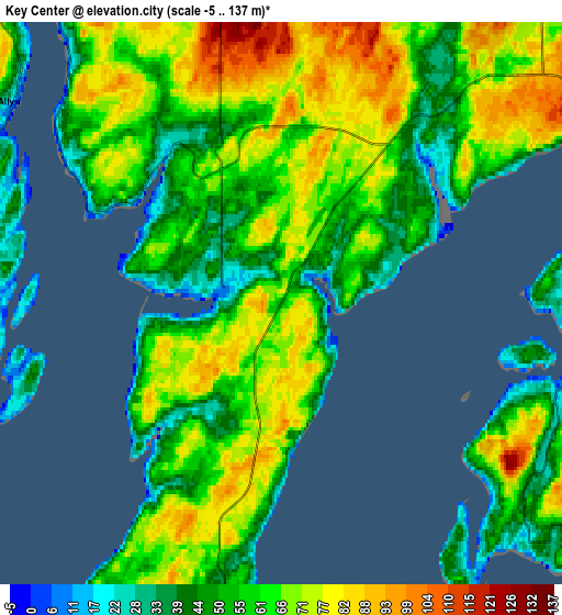 Zoom OUT 2x Key Center, United States elevation map