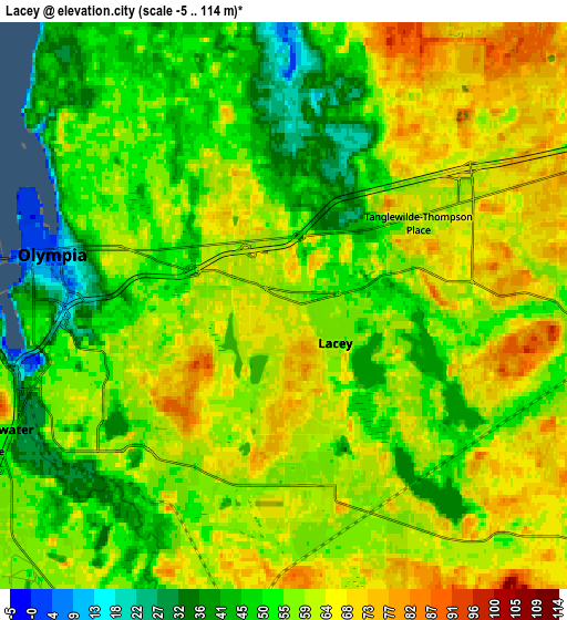 Zoom OUT 2x Lacey, United States elevation map