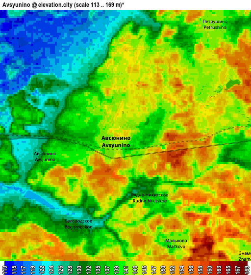 Zoom OUT 2x Avsyunino, Russia elevation map