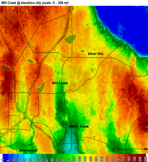 Zoom OUT 2x Mill Creek, United States elevation map