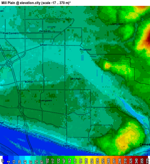 Zoom OUT 2x Mill Plain, United States elevation map