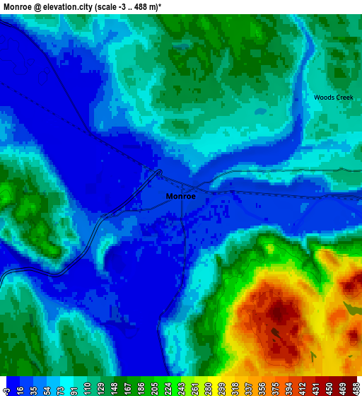 Zoom OUT 2x Monroe, United States elevation map